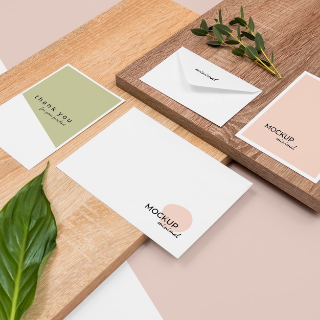 High angle minimal stationery and leaves