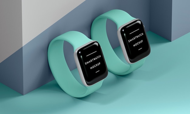 High angle modern smartwatches with screen mock-up