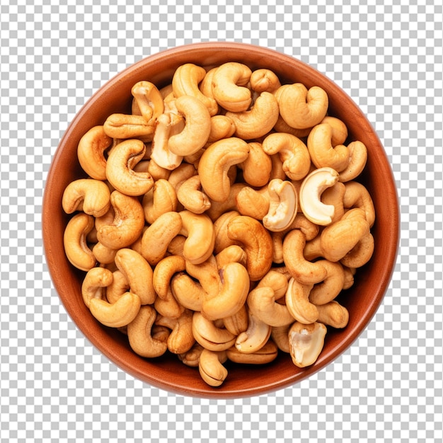 High quality Roasted cashew nuts in a bowl on white background top view