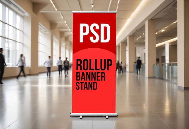 PSD high quality rollup banner stand mockup for marketing and advertising displays