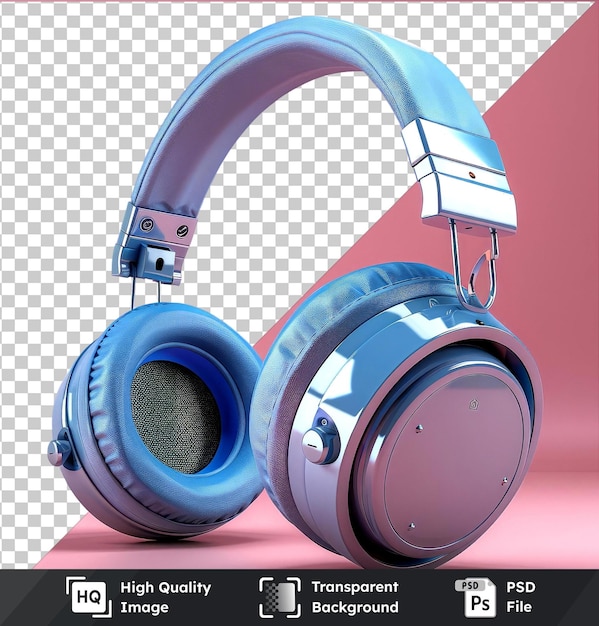 PSD high quality transparent psd 3d blue headphones on a pink background