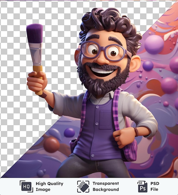 PSD high quality transparent psd 3d cartoon artist holding a paintbrush image