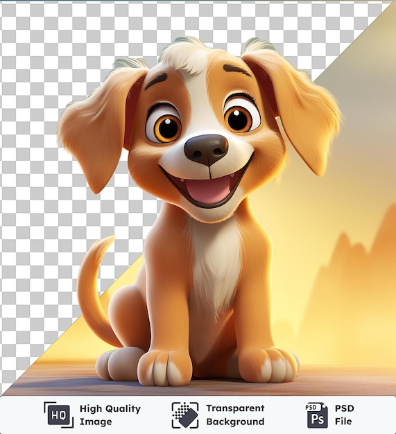 PSD high quality transparent psd 3d cartoon dog wagging its tail featuring floppy ears a black nose and an open mouth with a pink tongue