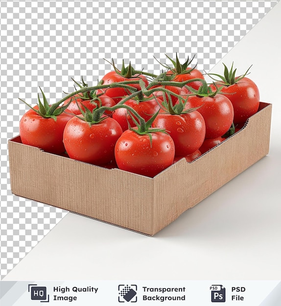 high quality transparent psd branch tomato in recyclable box mockup