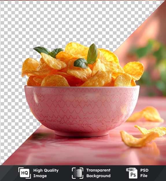 High quality transparent psd chips mockup in a white bowl