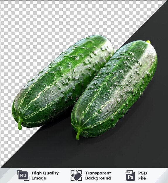 High quality transparent PSD cucumbers arranged in a row with green stem