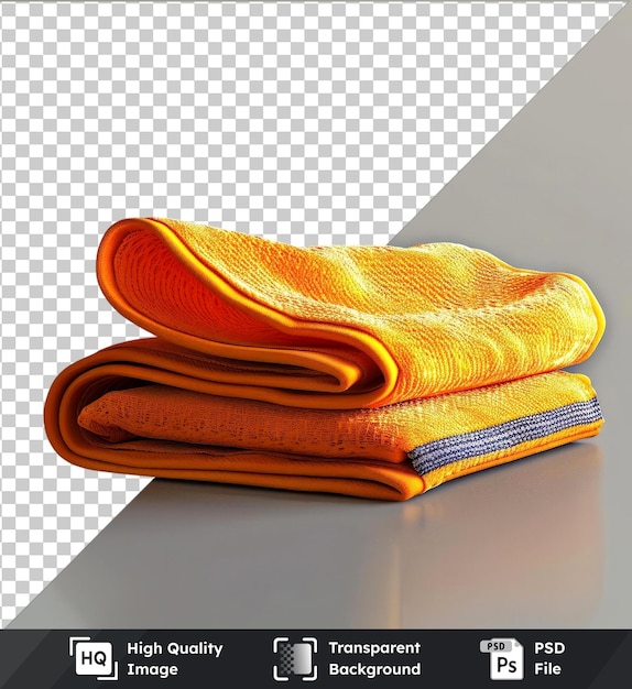 High quality transparent psd dish towel with orange and blue stripes on a transparent background