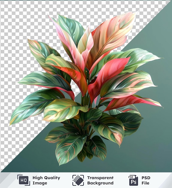 High quality transparent psd featuring vibrant pink flower and lush green leaves