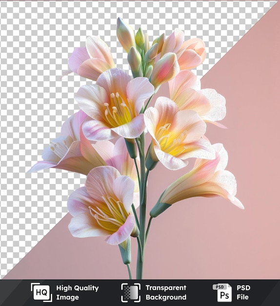 high quality transparent psd freesia flower png and psd images featuring a variety of yellow and white flowers with green stems