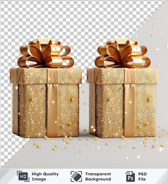 high quality transparent psd golden gift boxes isolated on transparent background