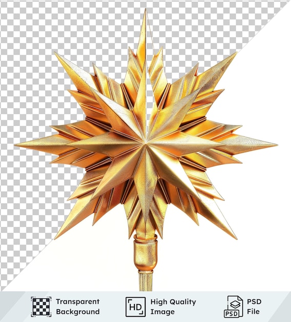 high quality transparent psd golden star tree topper isolated on transparent background