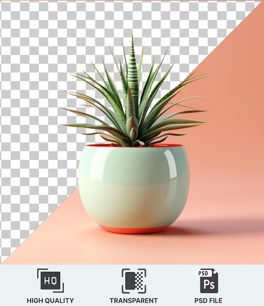 high quality transparent psd a green plant in a white vase with a dark shadow in the background