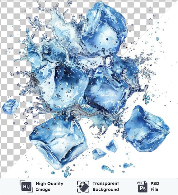 high quality transparent psd ice crystal splashes vector symbol frost blue ice cubes on a isolated background