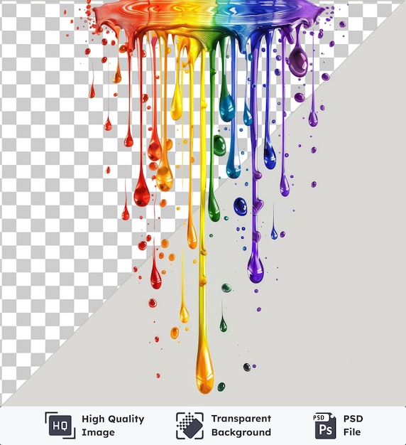 high quality transparent psd liquid rainbow drips vector symbol spectrum drop of liquid in the air