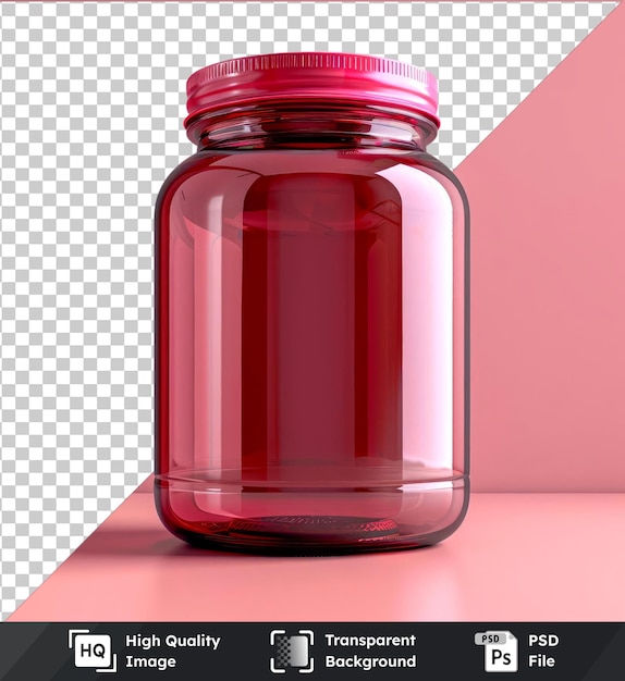 PSD high quality transparent psd mockup red protein jar on pink background