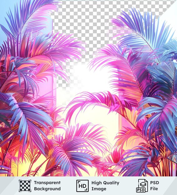 PSD high quality transparent psd neon jungle dreams discovering exotic palms in retro ambiance