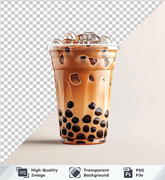 high quality transparent psd plastic cup of iced bubble tea isolated on transparent background