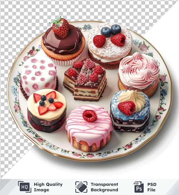 PSD high quality transparent psd plate with sweet cakes isolated on a transparent background