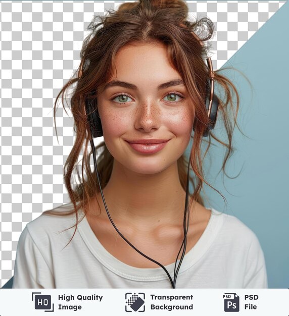 high quality transparent psd portrait of attractive trendy cheerful girl help desk service showing copy space for text