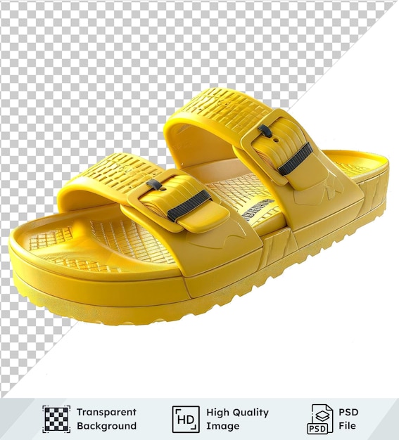 high quality transparent psd rubber yellow slippers isolated on transparent background