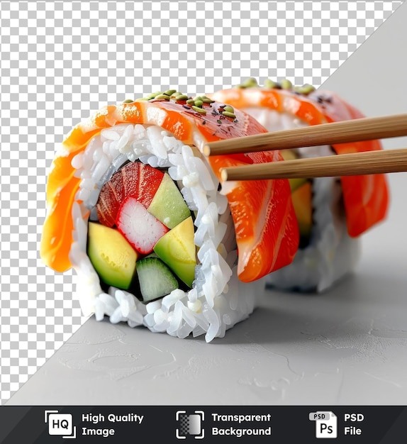 high quality transparent psd sushi roll mockup in chopsticks