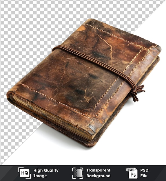 high quality transparent psd vintage leather notepad isolated on transparent background