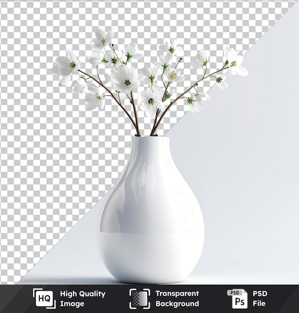 PSD high quality transparent psd white flower vase isolated on a transparent background