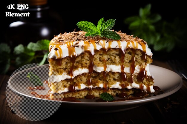 PSD highangle view of a delicious chocolate cake on transparent background