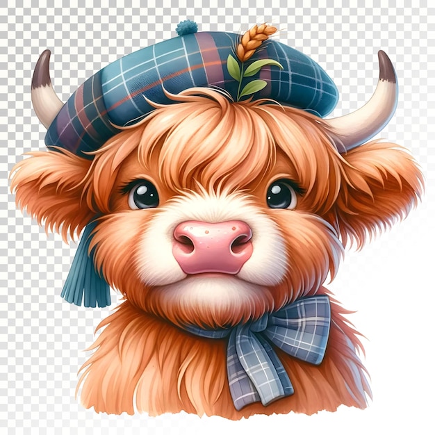 PSD highland cow fun activity watercolor clipart or playful cow clipart