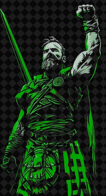 PSD highlander portrait with kilt and claymore standing with one png illustration character designs