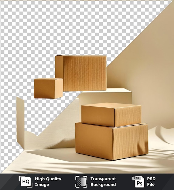 Highquality PSD delivery plain cardboard boxes on transparent background with white wall and