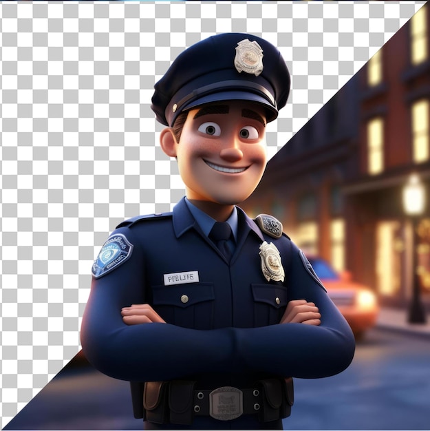 HighQuality Transparent PSD 3D police officer cartoon patrolling the streets