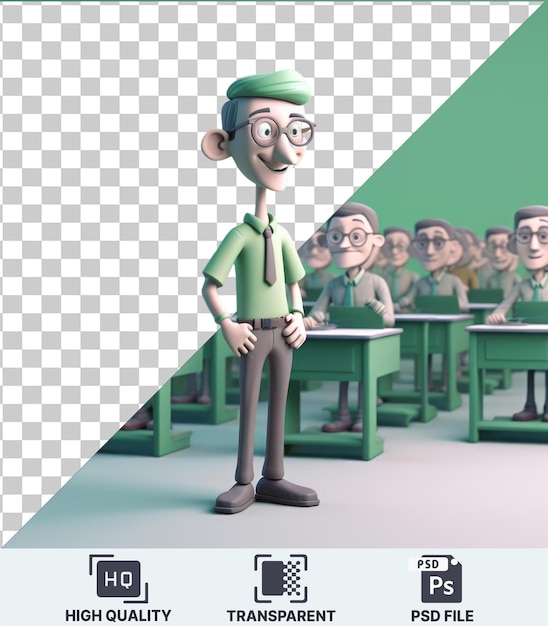 HighQuality Transparent PSD 3D teacher cartoon educating young minds in a classroom