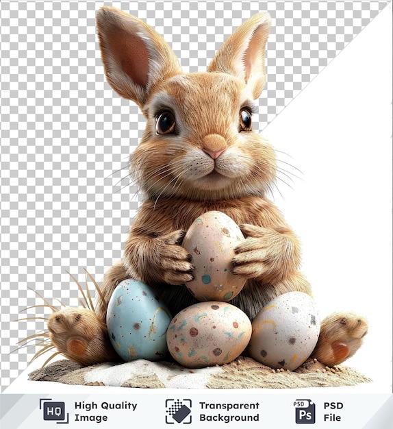 Highquality transparent PSD Easter bunny figures with eggs on transparent background