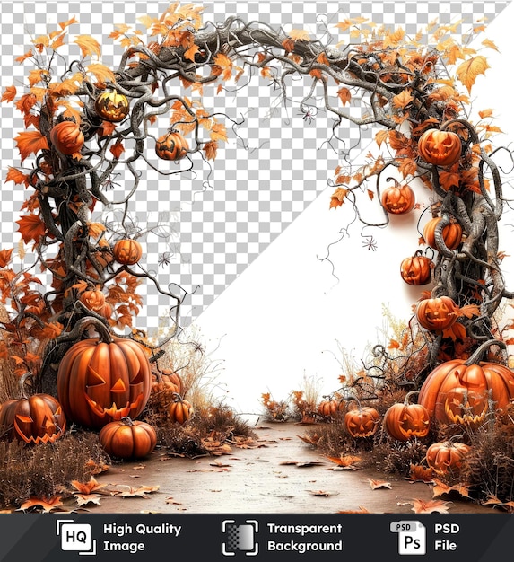 Highquality transparent PSD of hyperealistic pumpkins arranged in a circular pattern with orange