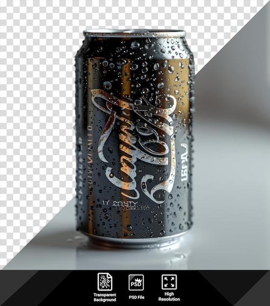 HighRes PSD File of Black and Gold Soft Drink Can with Dew for Product Branding Mockups