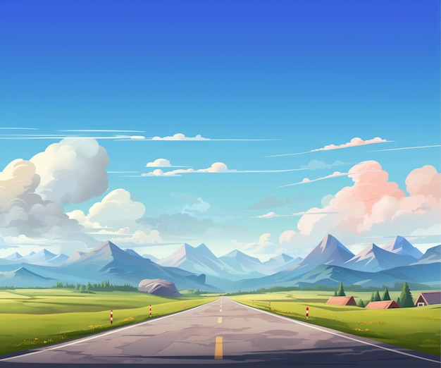 PSD highway beautiful road cartoon style