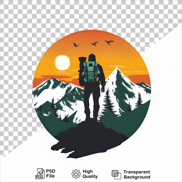 PSD hiker with backpack and mountain landscape isolated tshirt design ready to use