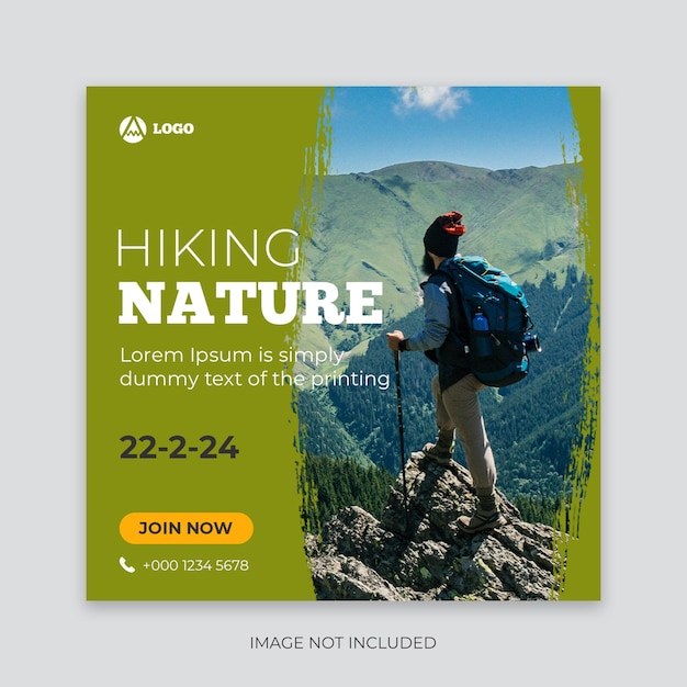 Hiking nature social media post template Hiking social media web banner