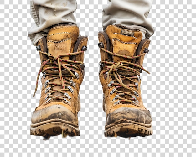 Hiking shoes with legs on transparent background