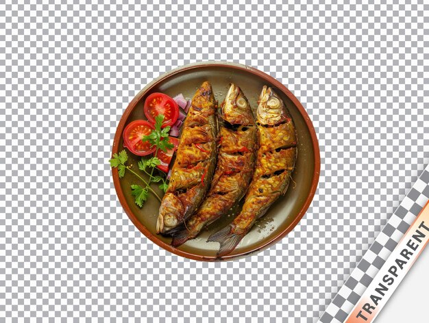 PSD hilsa fishs on a plate transparent background