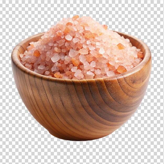 PSD himalayan rock salt in wooden bowl isolated on transparent background