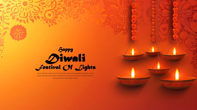 PSD hindu festival diwali of lights celebration on orange background