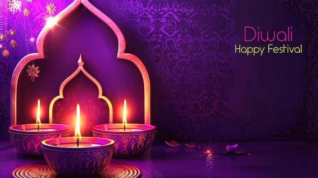 PSD hindu festival diwali of lights celebration on purple background