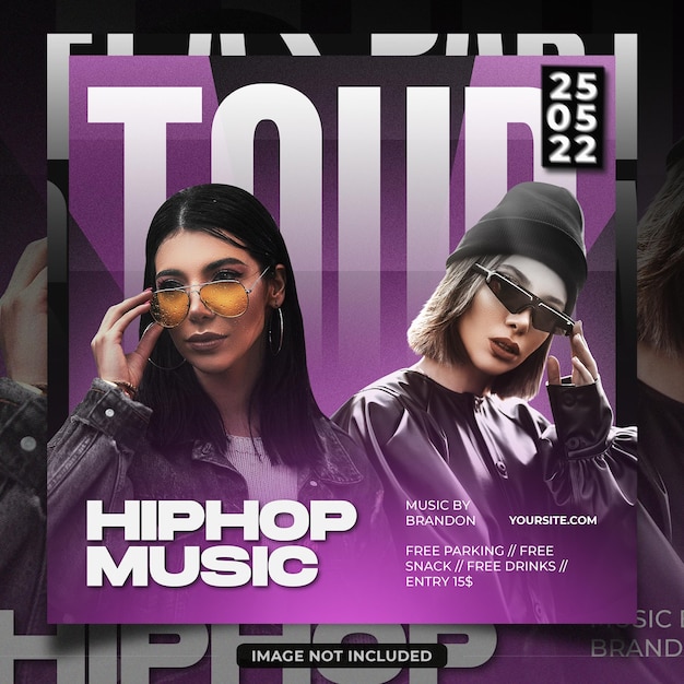 Hiphop music tour festival poster template