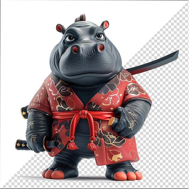 hippopotamus Samurai cartoon illustration with katana sword hippopotamus Samurai warrior cartoon