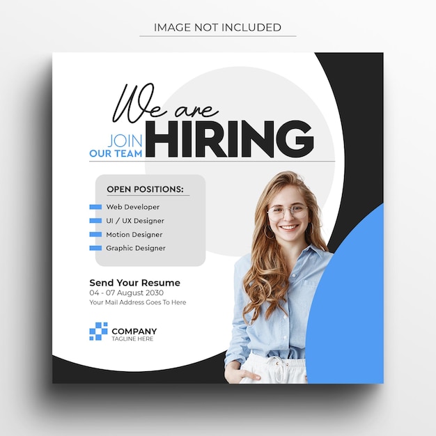 Hiring job vacancy square social media post or web banner template