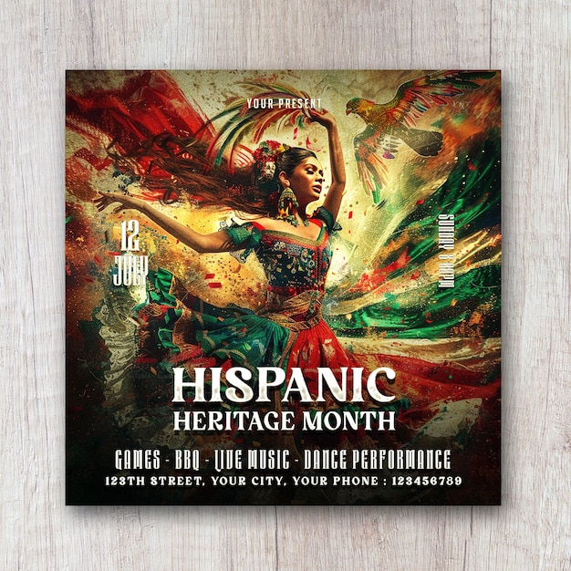 PSD hispanic heritage month flyer social media banner