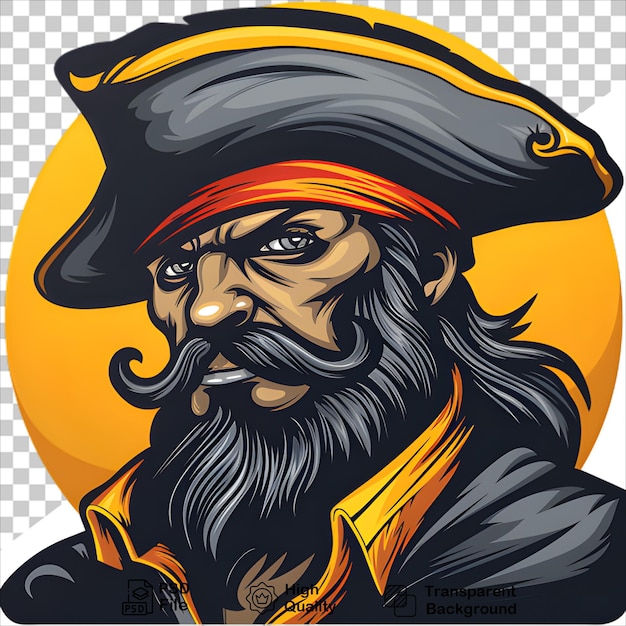 Historic Pirate Captain Wearing a Black Hat Tshirt design on transparent background