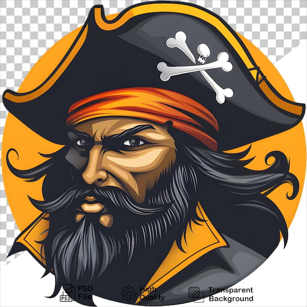 PSD historic pirate captain wearing a black hat tshirt design on transparent background